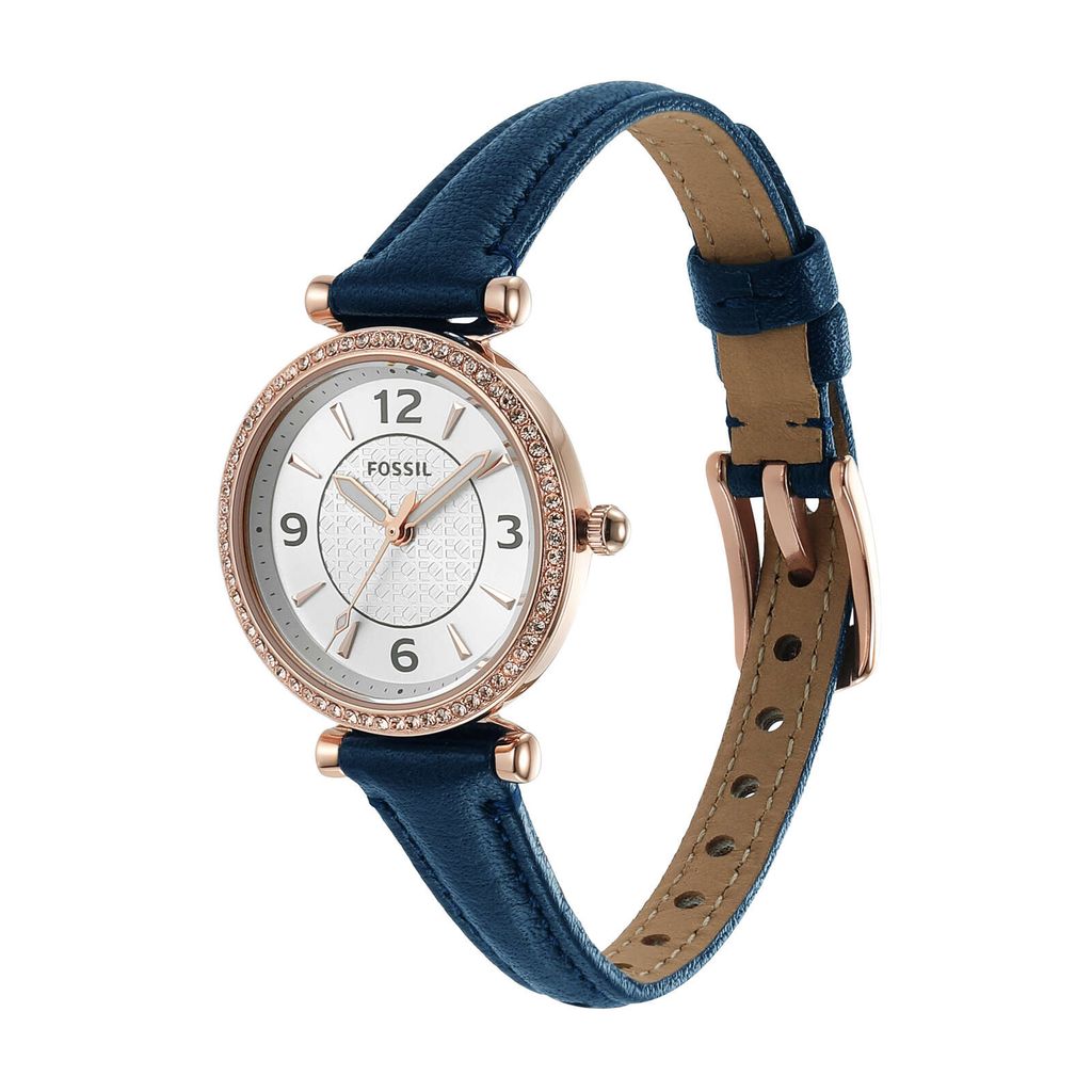 Đồng hồ nữ Fossil Carlie dây da, mặt 28 MM, màu xanh dương, ES5295