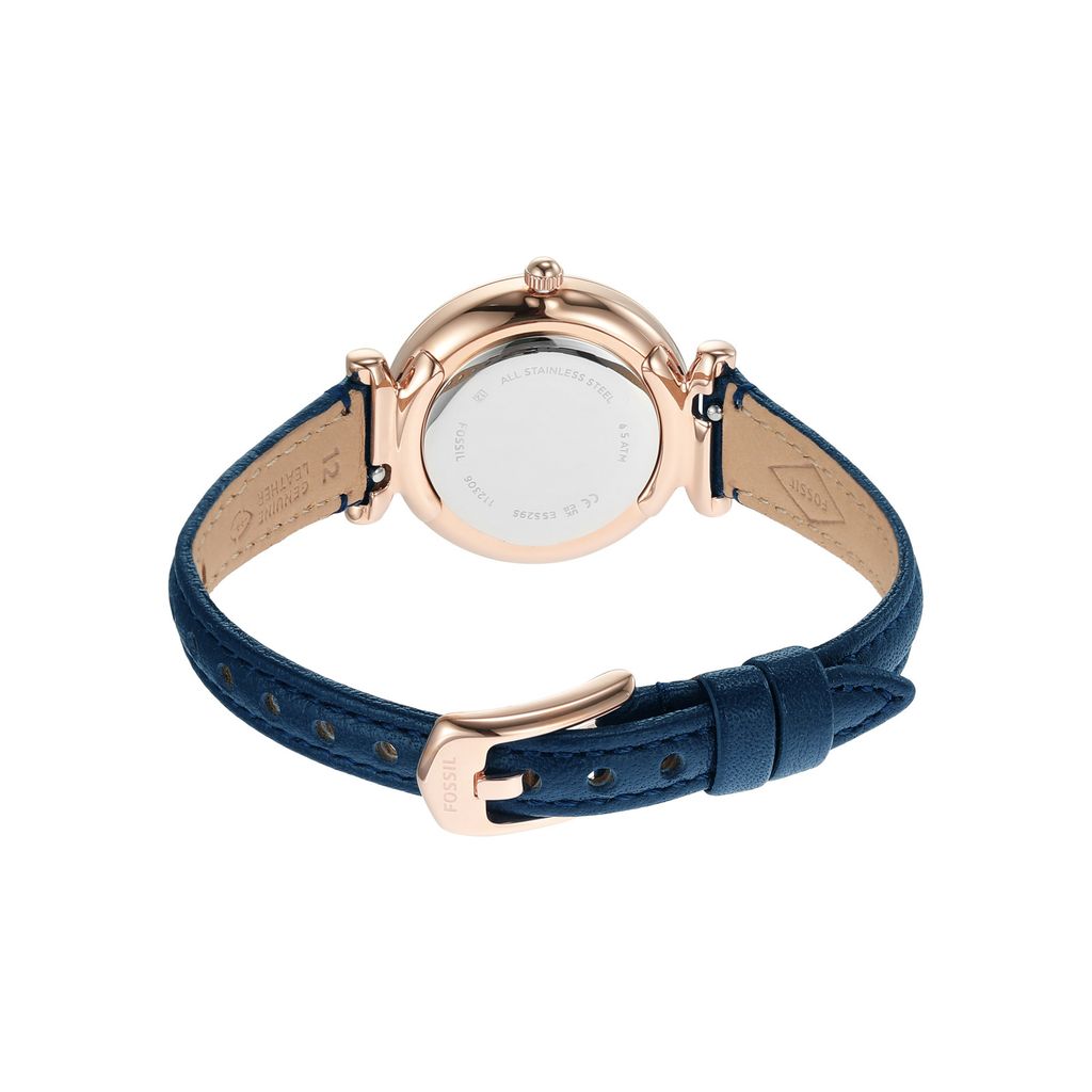 Đồng hồ nữ Fossil Carlie dây da, mặt 28 MM, màu xanh dương, ES5295