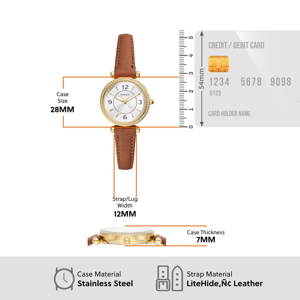 Đồng hồ nữ Fossil Carlie dây da, mặt 28 MM, màu nâu, ES5297