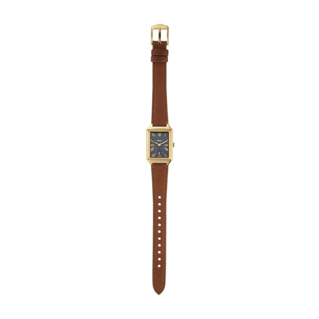 Đồng hồ nữ Fossil Raquel dây da thật màu nâu, mặt chữ nhật xám than 23 MM, ES5303