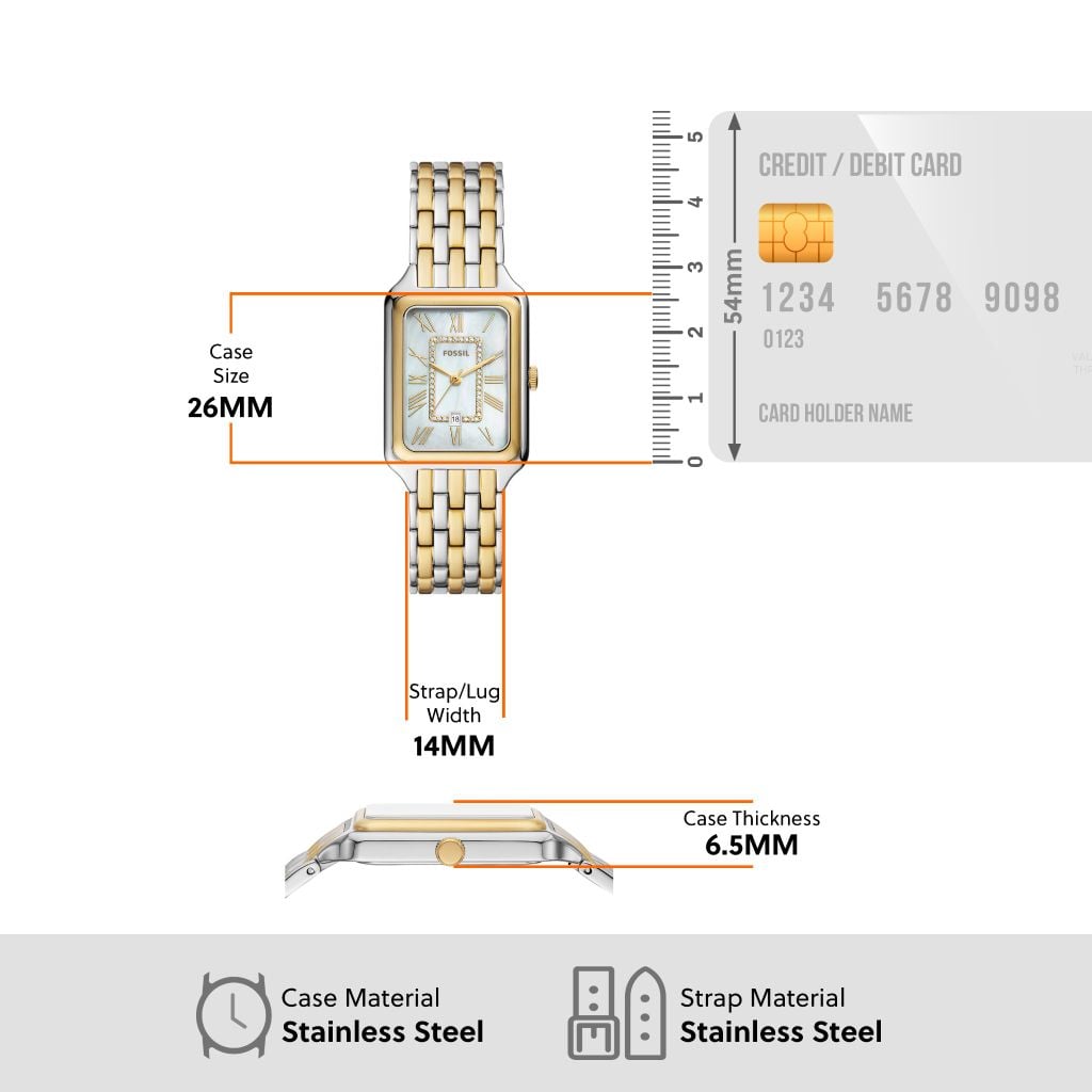 Đồng hồ nữ Fossil Raquel dây thép không gỉ, mặt 26 MM, hai màu, ES5305
