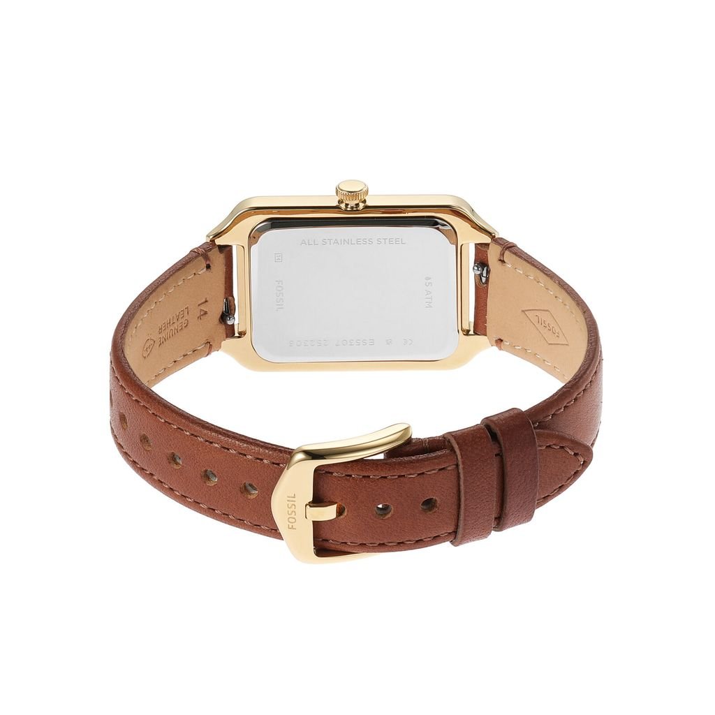 Đồng hồ nữ Fossil Raquel dây da thật màu nâu, mặt chữ nhật khảm xà cừ 26 MM, ES5307