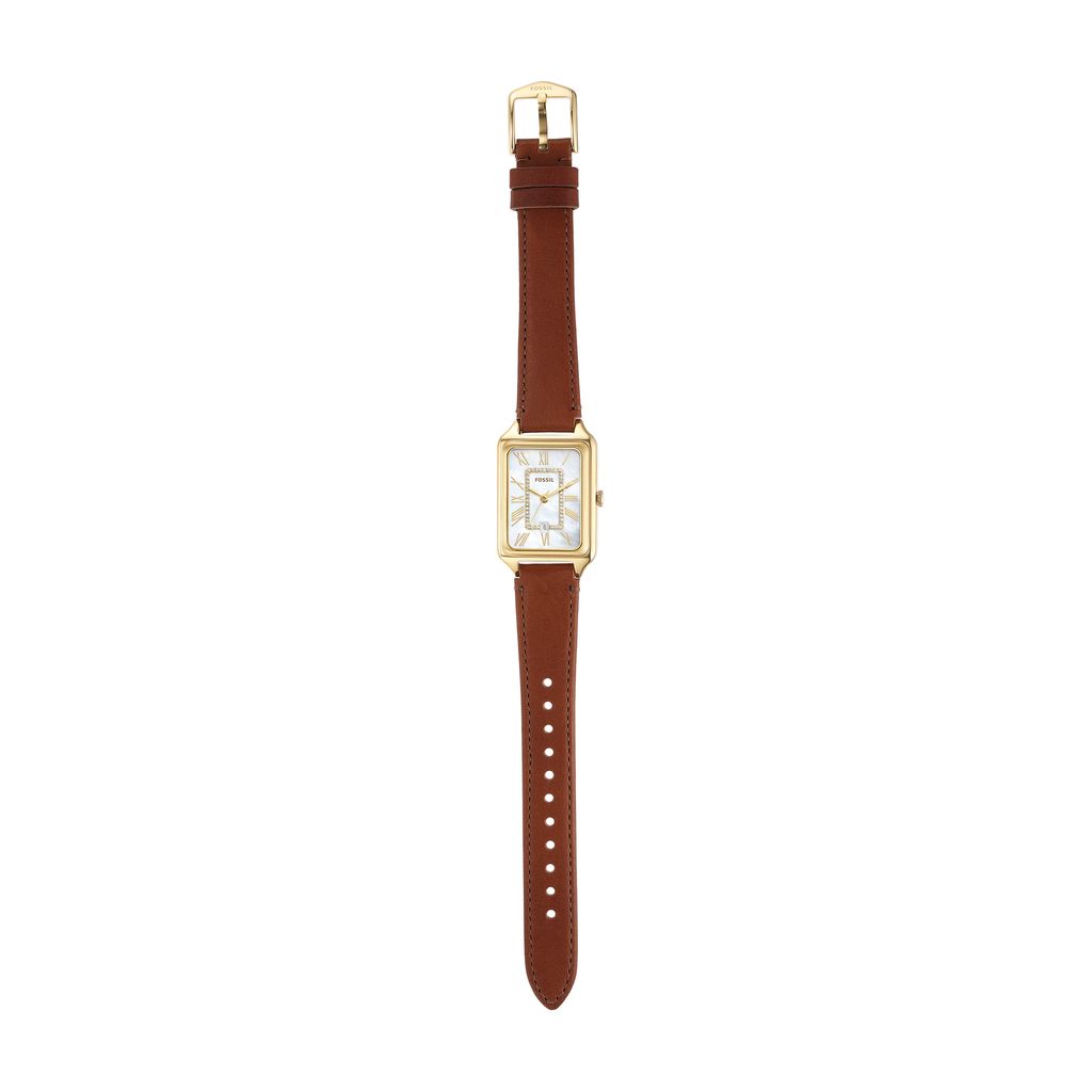 Đồng hồ nữ Fossil Raquel dây da thật màu nâu, mặt chữ nhật khảm xà cừ 26 MM, ES5307