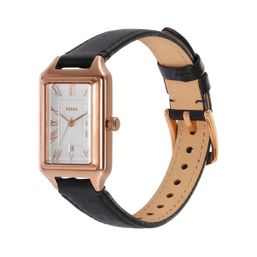 Đồng hồ nữ Fossil Raquel dây da thật màu đen, mặt chữ nhật 23 MM xem ngày giờ, ES5310