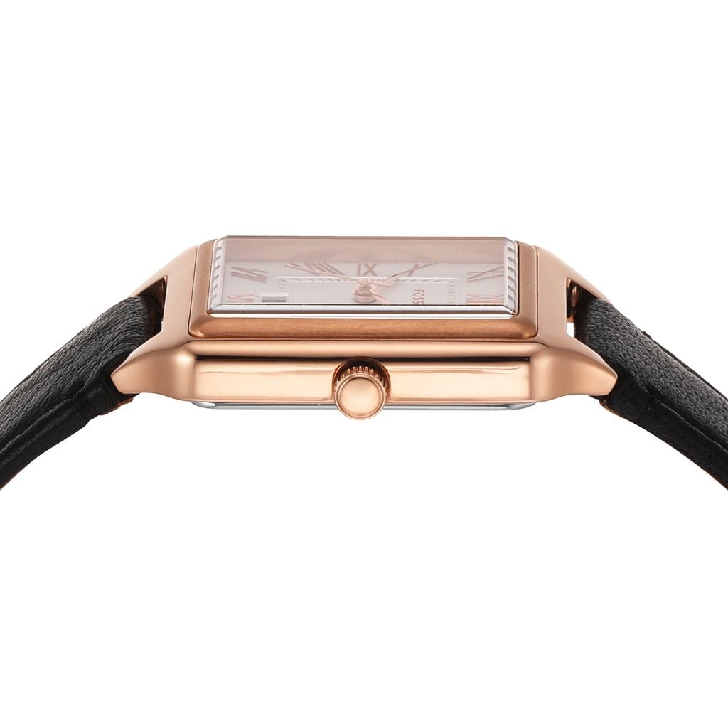 Đồng hồ nữ Fossil Raquel dây da thật màu đen, mặt chữ nhật 23 MM xem ngày giờ, ES5310