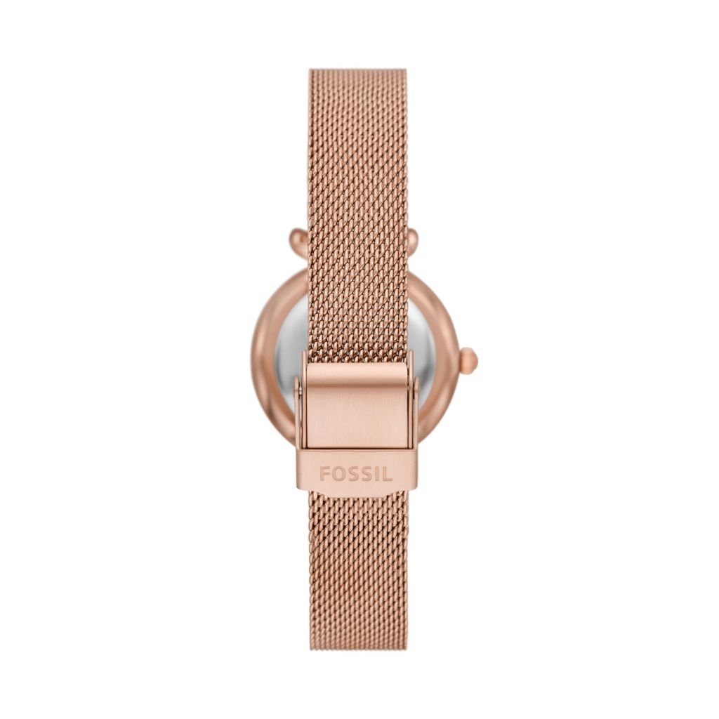 Đồng hồ nữ Fossil Carlie cùng dây chuyền trái tim, dây kim loại, mặt 28 MM, màu vàng hồng, ES5314SET