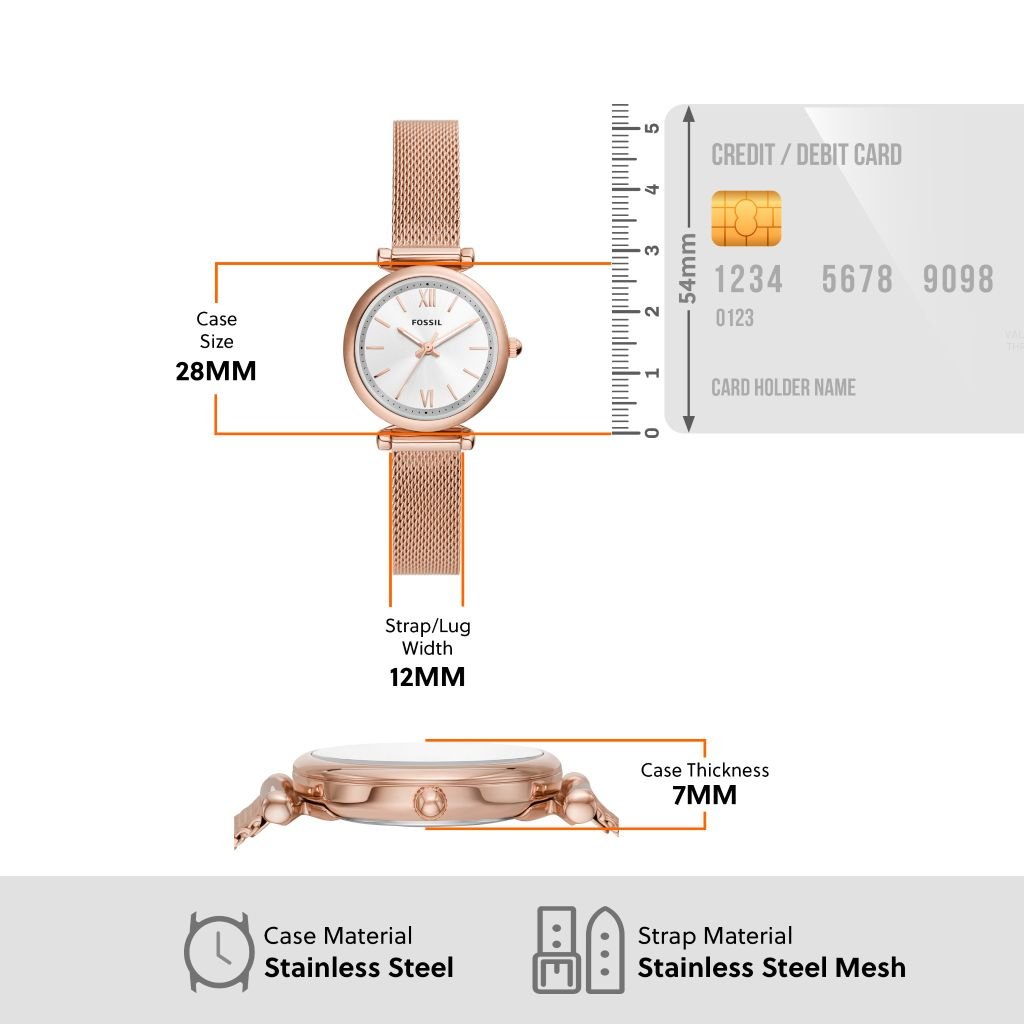 Đồng hồ nữ Fossil Carlie cùng dây chuyền trái tim, dây kim loại, mặt 28 MM, màu vàng hồng, ES5314SET