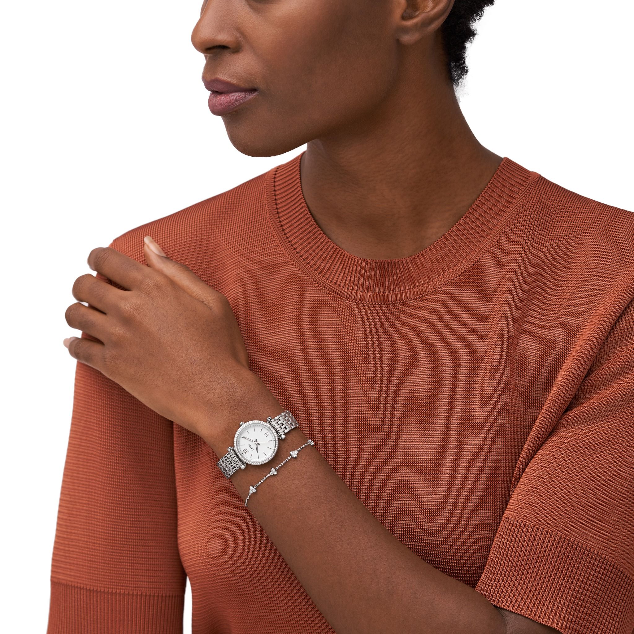 新品FOSSIL フォッシル腕時計シルバーCARLIE ES5315SET