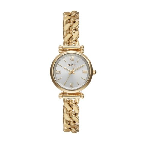 Đồng hồ nữ Fossil CARLIE ES5329 dây thép không gỉ, mặt 28MM, màu vàng, kim dạ quang và cọc số La Mã