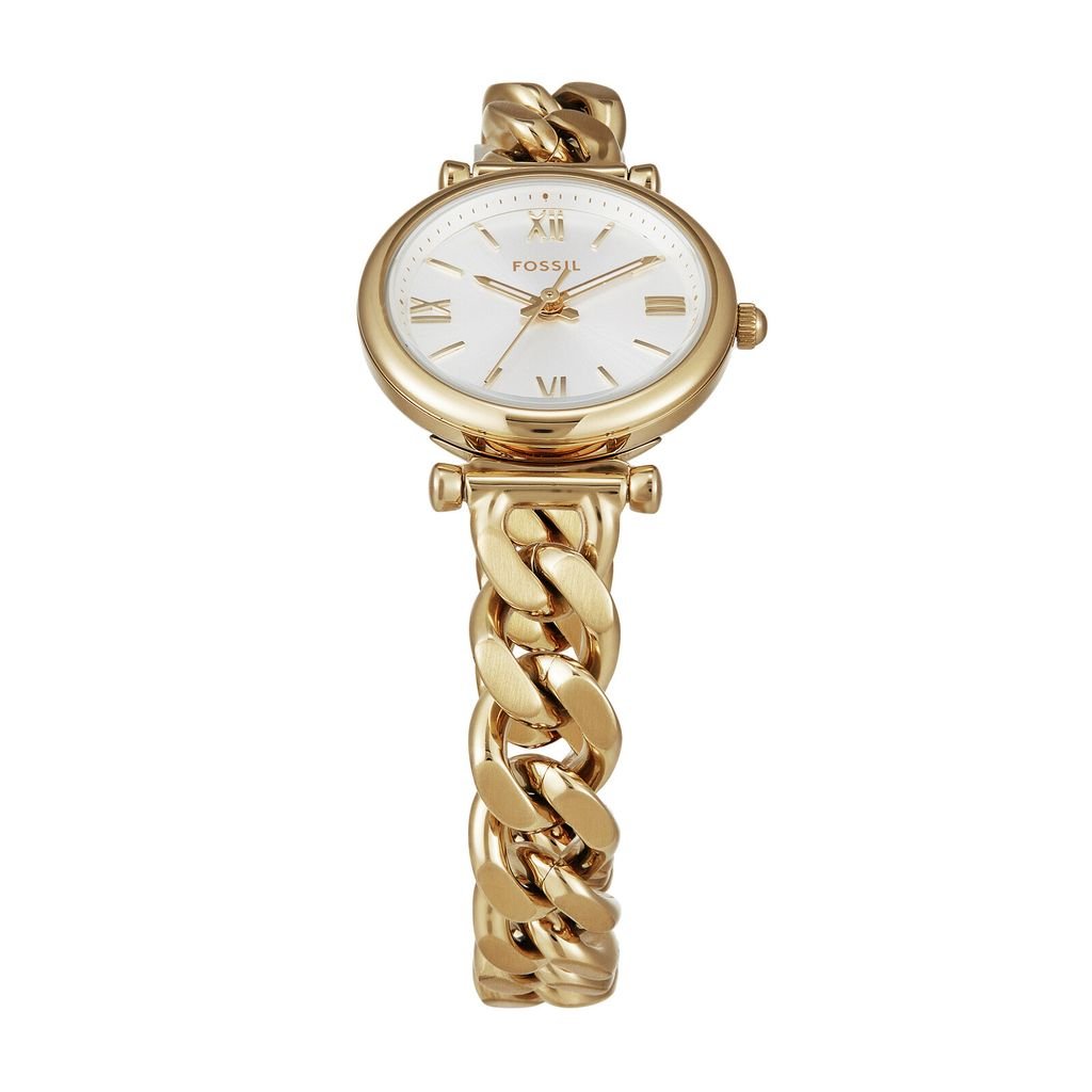 Đồng hồ nữ Fossil CARLIE ES5329 dây thép không gỉ, mặt 28MM, màu vàng, kim dạ quang và cọc số La Mã