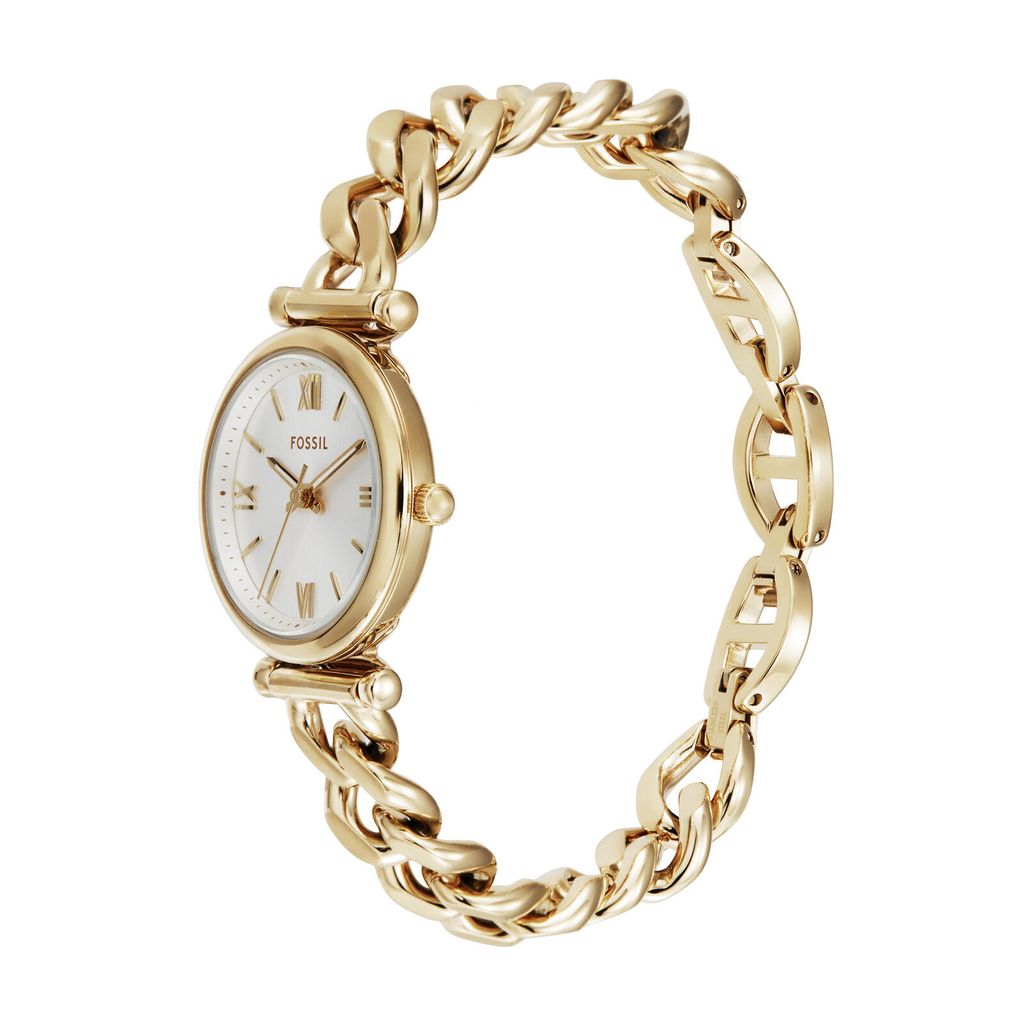 Đồng hồ nữ Fossil CARLIE ES5329 dây thép không gỉ, mặt 28MM, màu vàng, kim dạ quang và cọc số La Mã