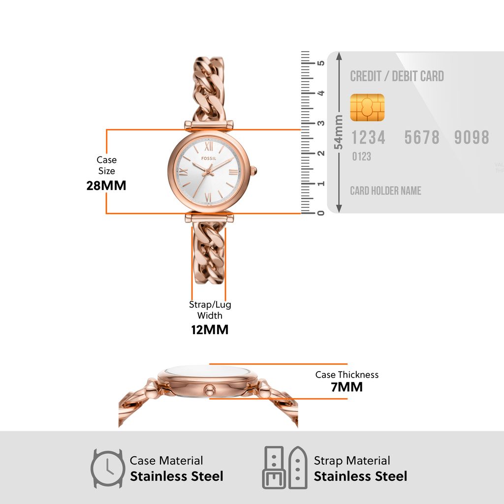 Đồng hồ nữ Fossil CARLIE ES5330 chính hãng, mặt 28MM - màu vàng hồng, kim dạ quang