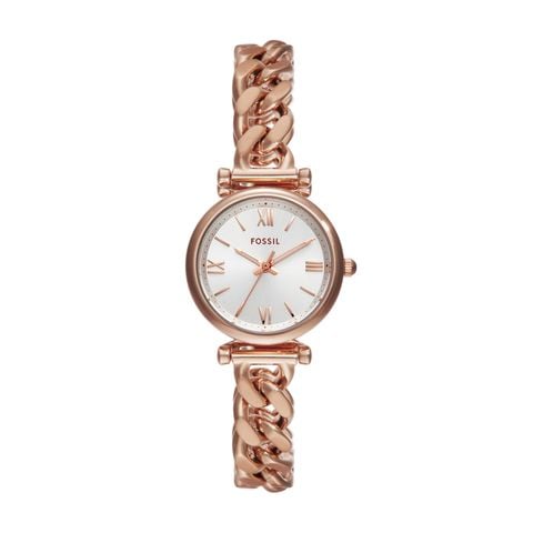Đồng hồ nữ Fossil CARLIE ES5330 dây thép không gỉ, mặt 28MM, màu vàng hồng, kim dạ quang và cọc số La Mã