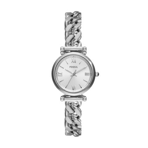 Đồng hồ nữ Fossil CARLIE ES5331 dây thép không gỉ, mặt 28MM, màu bạc, kim dạ quang và cọc số La Mã