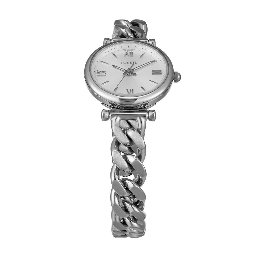 Đồng hồ nữ Fossil CARLIE ES5331 dây thép không gỉ, mặt 28MM, màu bạc, kim dạ quang và cọc số La Mã