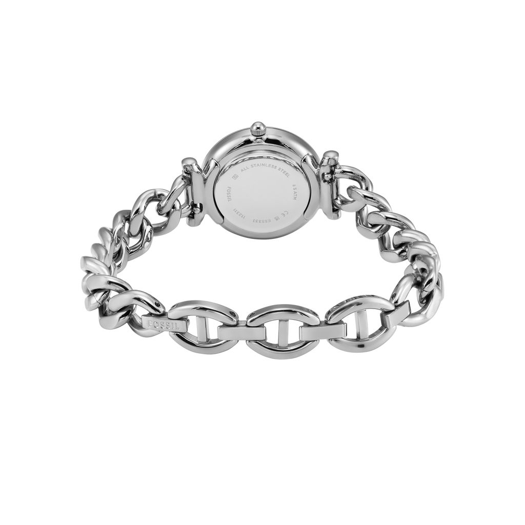 Đồng hồ nữ Fossil CARLIE ES5331 dây thép không gỉ, mặt 28MM, màu bạc, kim dạ quang và cọc số La Mã
