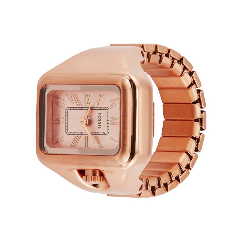 Nhẫn đồng hồ nữ Fossil RAQUEL WATCH RING ES5345 mặt 14MM dây thép không gỉ - màu vàng hồng