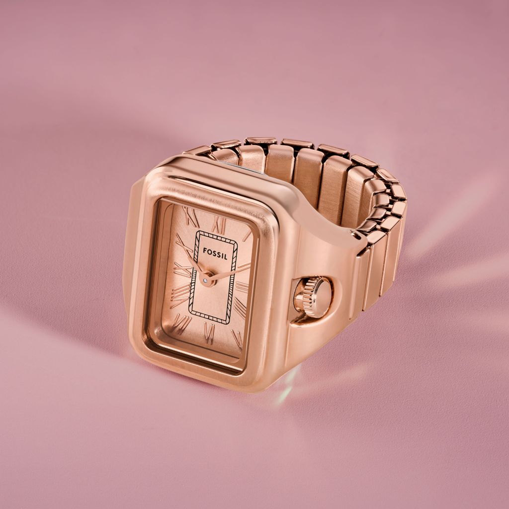 Nhẫn đồng hồ nữ Fossil RAQUEL WATCH RING ES5345 mặt 14MM dây thép không gỉ - màu vàng hồng