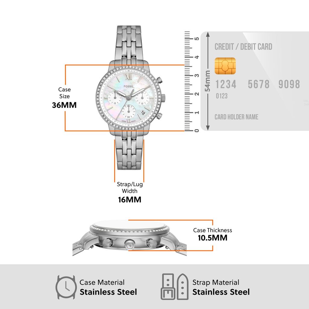 Đồng hồ nữ Fossil NEUTRA CHRONOGRAPH 36MM mặt xà cừ dây thép không gỉ, ES5357