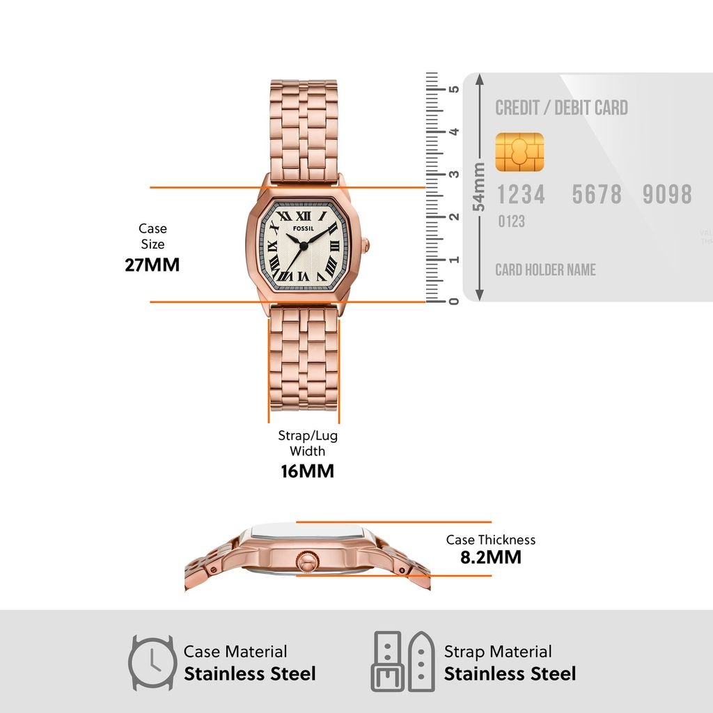 Đồng hồ nữ Fossil HARLOW OCTAGON dây thép không gỉ, mặt 27MM màu ROSE GOLD ES5386