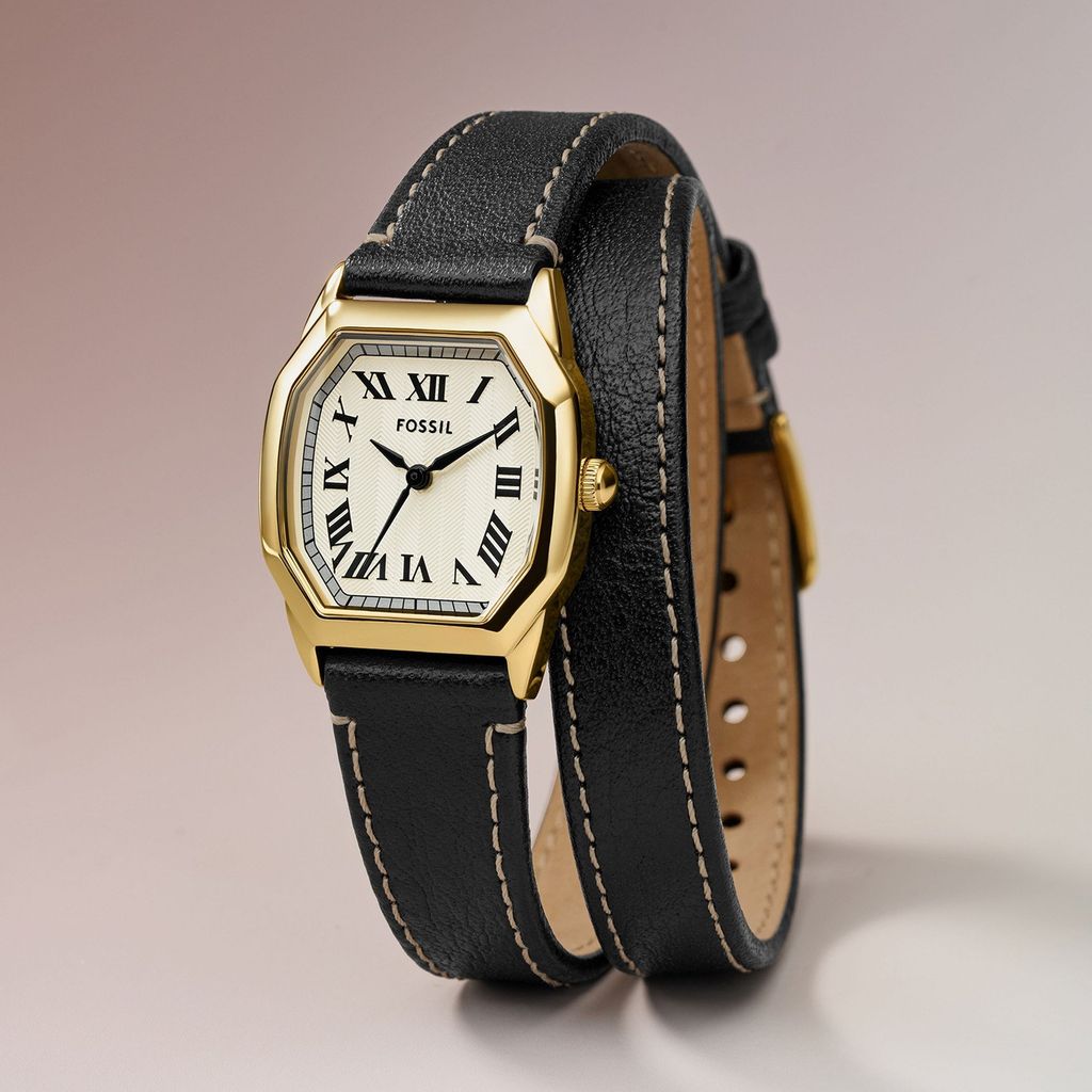 Đồng hồ nữ Fossil Harlow dây da, mặt 27MM, viền màu vàng, ES5404