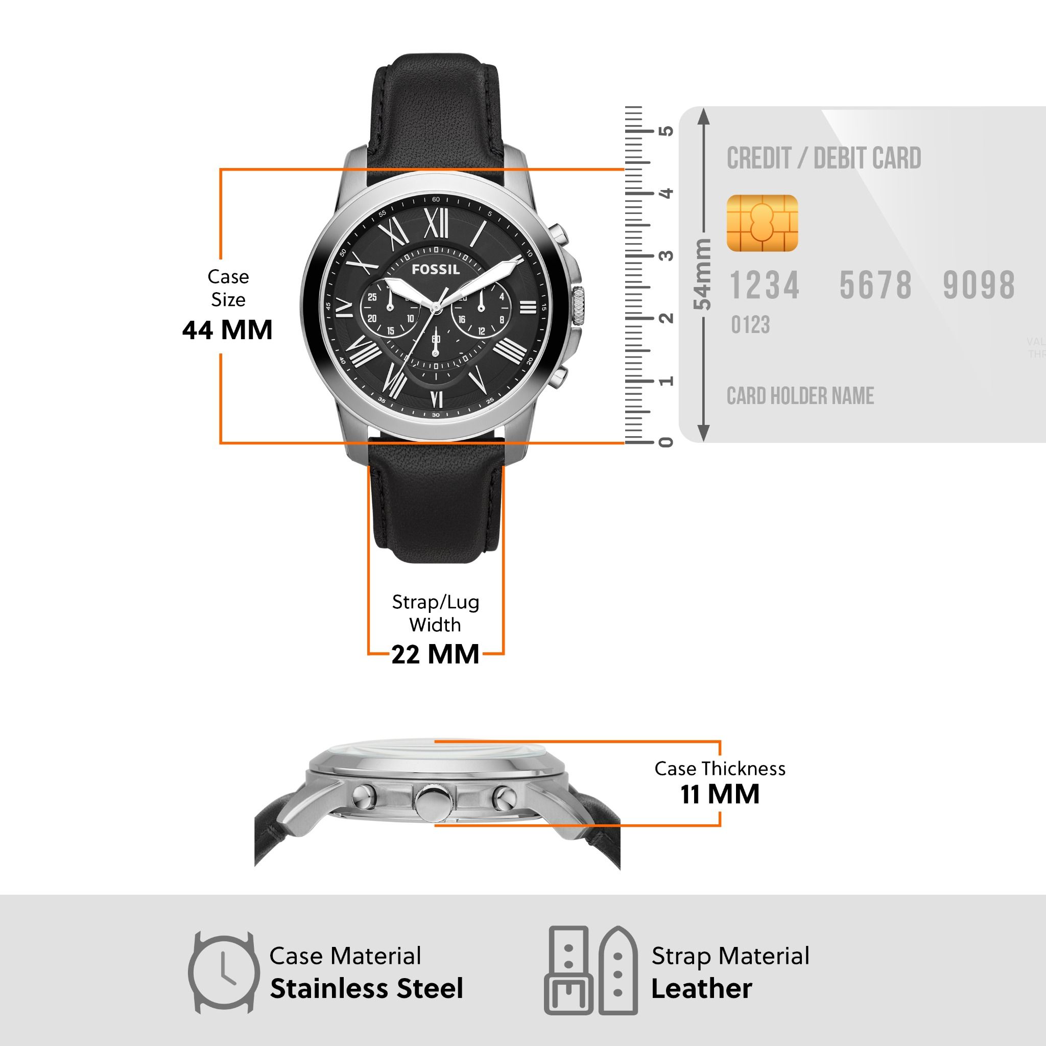  Đồng hồ nam Fossil Grant dây da FS4812 - đen 