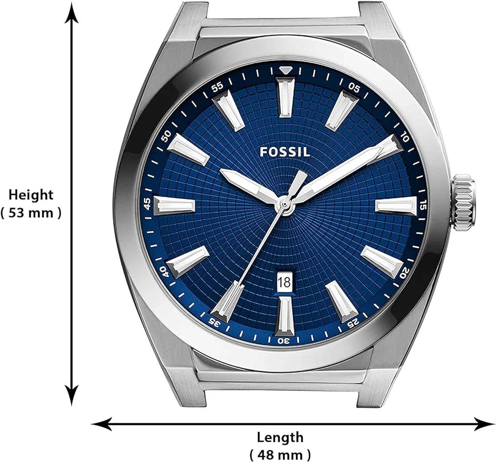 Đồng hồ nam Fossil Everett dây thép không gỉ, mặt màu xanh 42 MM, xem ngày, màu bạc, FS5822