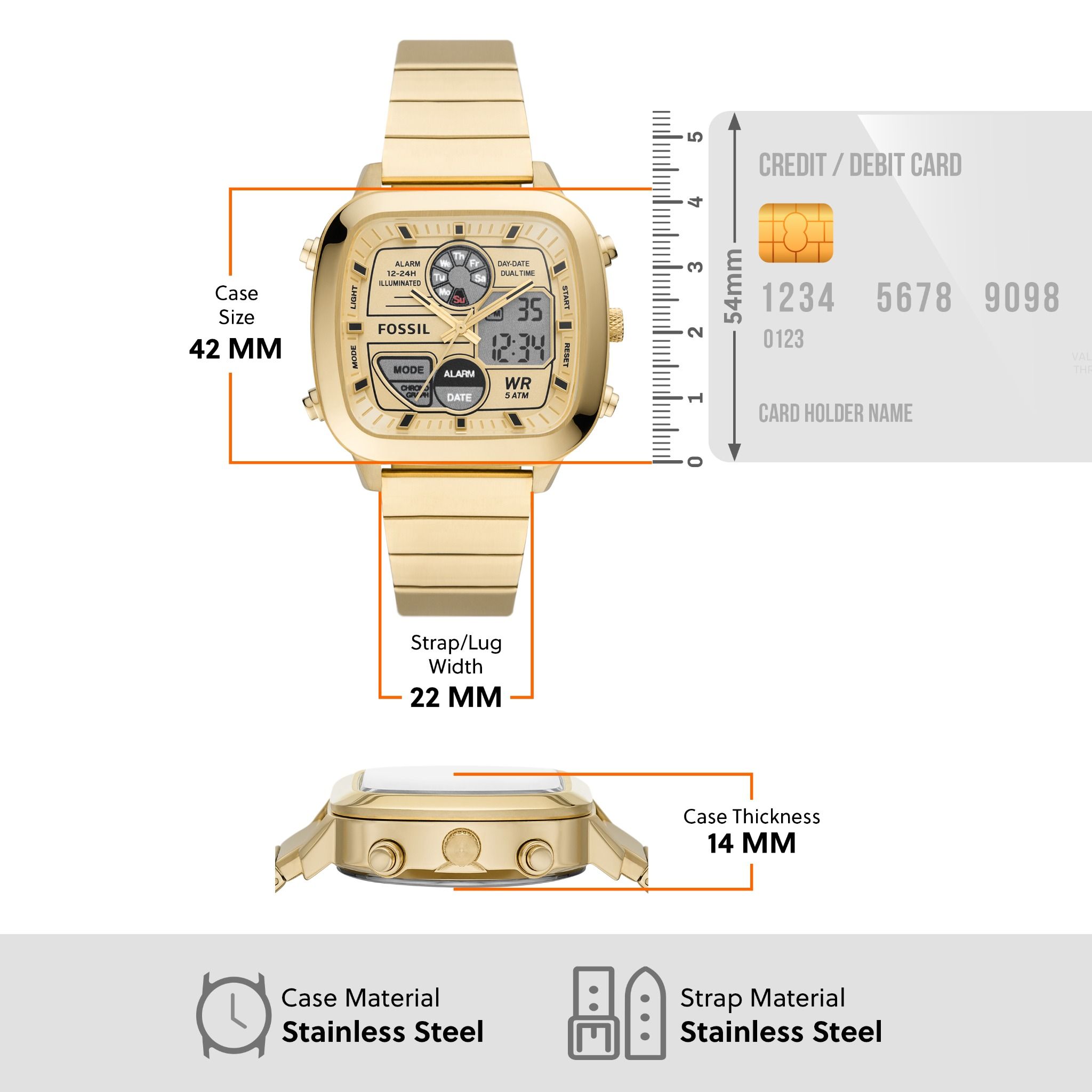  Đồng hồ nam Fossil Retro Analog-Digital FS5889 - màu vàng 