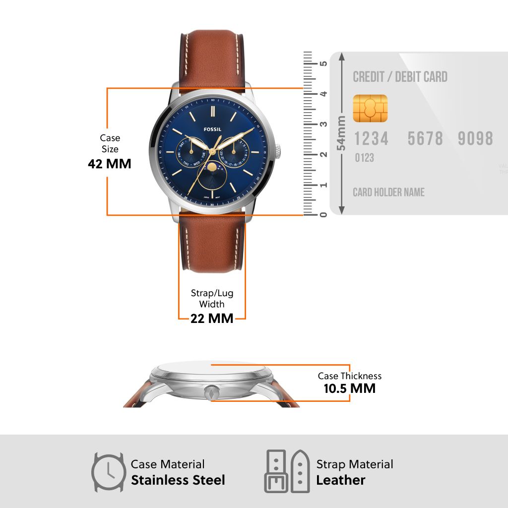 Đồng hồ nam Fossil Neutra Minimalist dây da, mặt 42 MM, màu nâu, FS5903