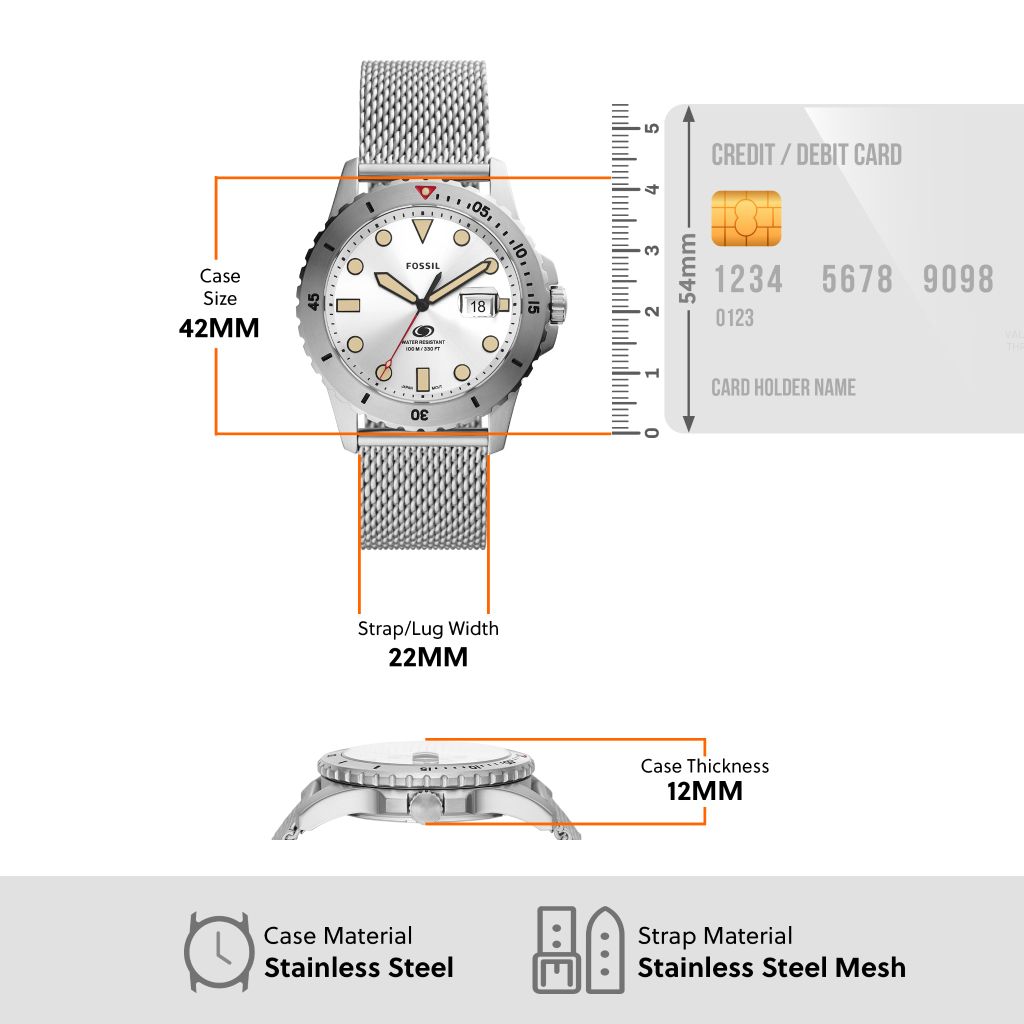 Đồng hồ nam Fossil Fossil Blue dây kim loại, mặt 42 MM, màu bạc, FS5948