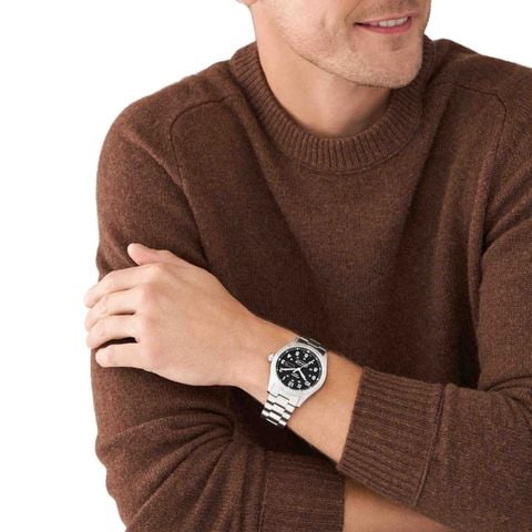 Đồng hồ nam Fossil DEFENDER SOLAR dây thép không gỉ, mặt đen 46MM FS5976