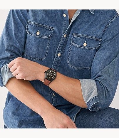Đồng hồ nam Fossil Defender dây da, mặt 46 MM, màu nâu, FS5978