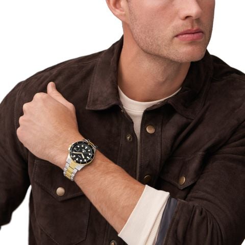 Đồng hồ nam Fossil Blue Dive, dây kim loại 2 màu, mặt 42MM màu đen, FS6031