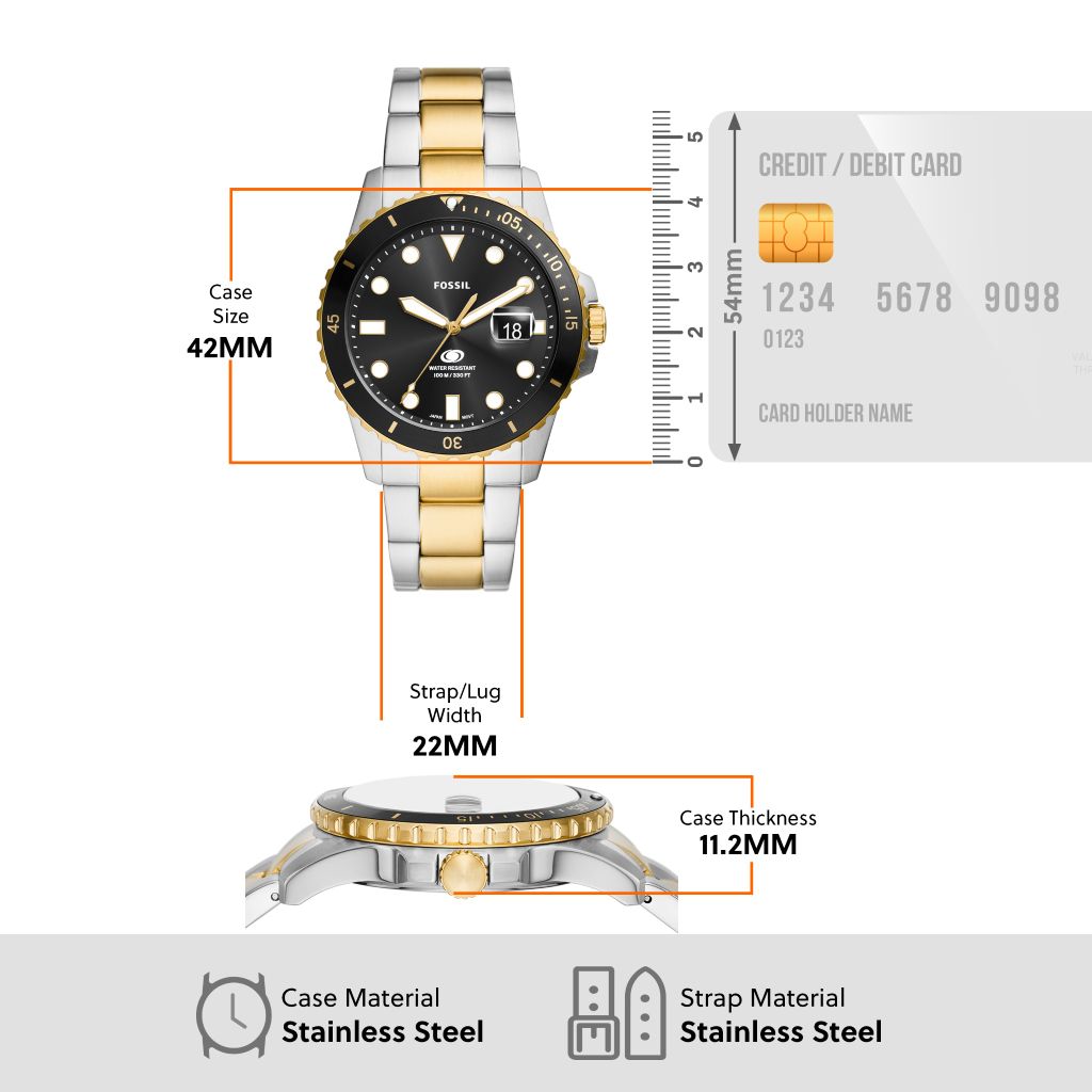 Đồng hồ nam Fossil Blue Dive, dây kim loại 2 màu, mặt 42MM màu đen, FS6031