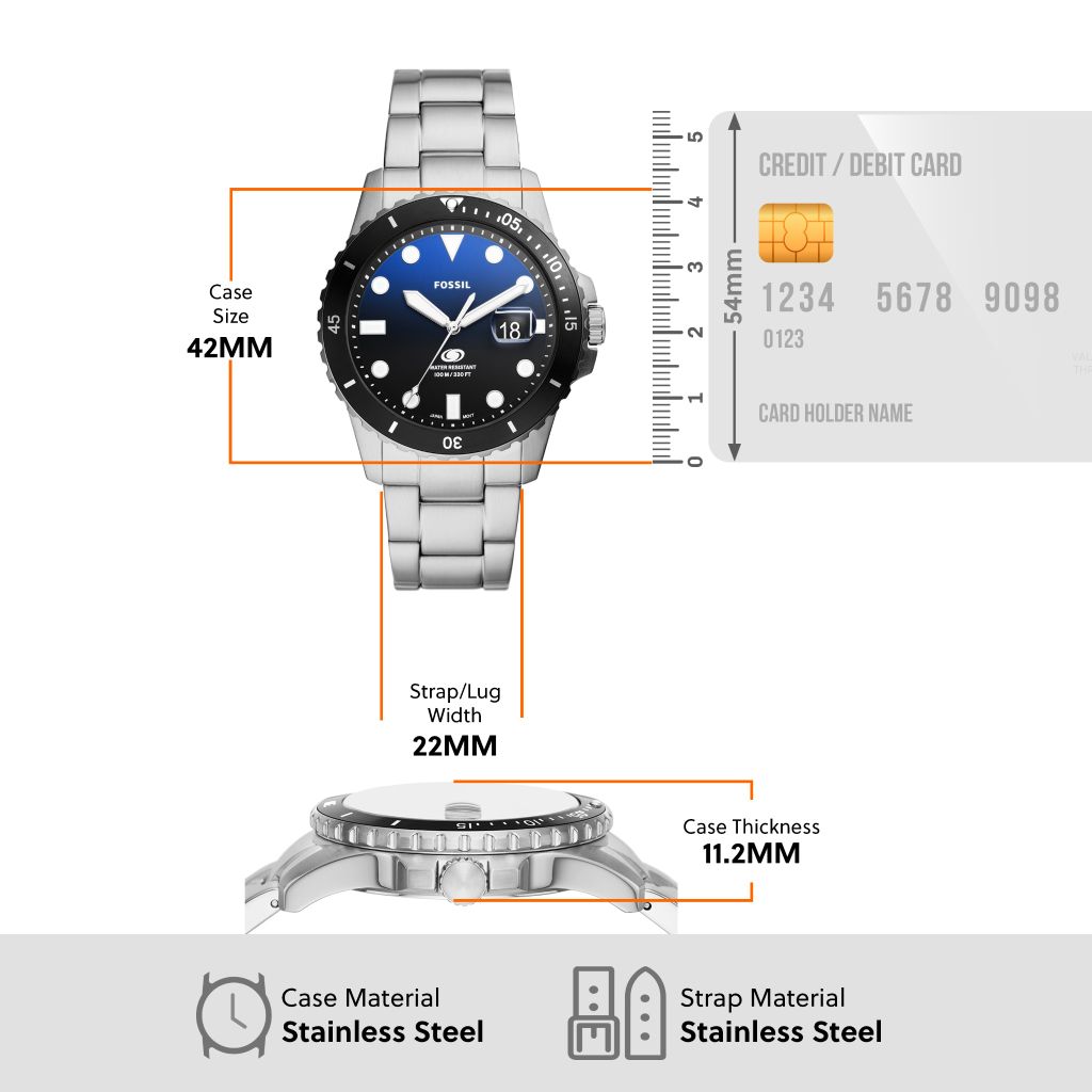 Đồng hồ nam Fossil Fossil Blue dây thép không gỉ, mặt 42MM FS6038 - màu bạc