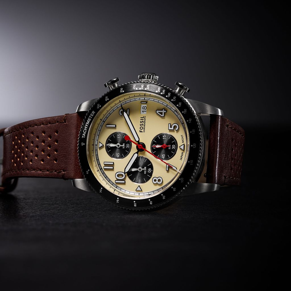 Đồng hồ nam Fossil SPORT TOURER Chronograph bấm giờ, dây da LiteHide da thật màu nâu, mặt số 42MM, FS6042