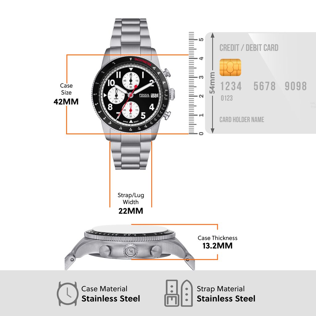Đồng hồ thể thao nam Fossil SPORT TOURER FS6045, mặt Chronograph 42mm - màu đen