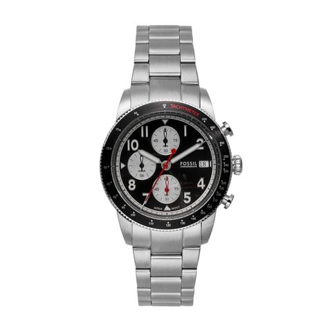 Đồng hồ nam Fossil SPORT TOURER FS6045 Chronograph bấm giờ, mặt số 42mm màu đen, dây thép không gỉ-màu bạc