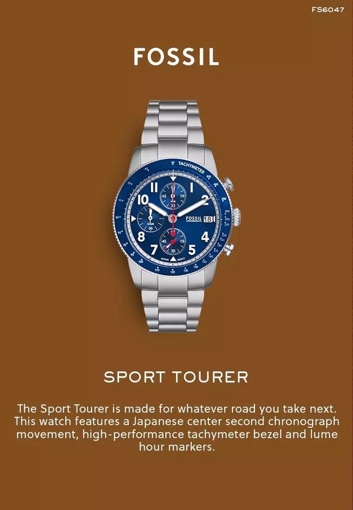 Đồng hồ thể thao nam Fossil SPORT TOURER FS6045, mặt Chronograph 42mm - màu đen