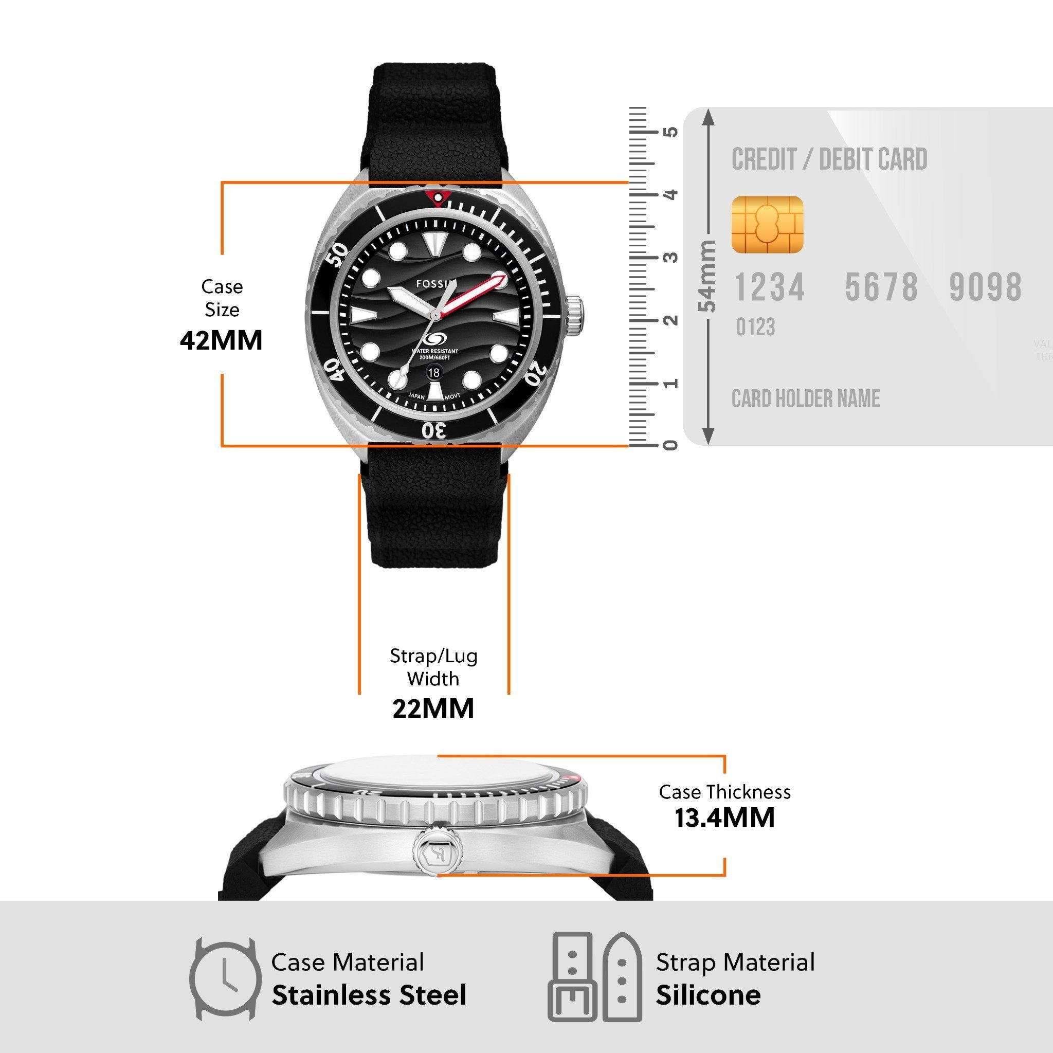  Đồng hồ nam Fossil Breaker Dive 20 ATM, mặt 42mm, dây slicone FS6062 - màu đen 