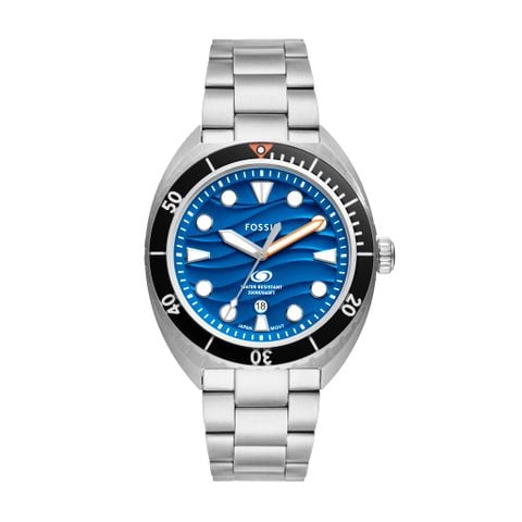 Đồng hồ nam Fossil Breaker Dive kháng nước 20 ATM, dây thép không gỉ màu bạc, mặt xanh 42MM, FS6064