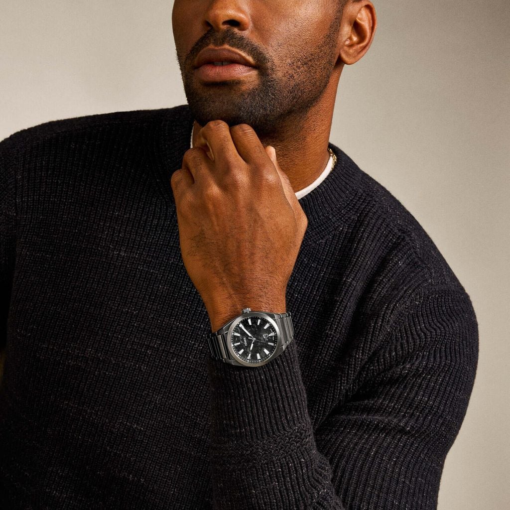 Đồng hồ nam Fossil EVERETT FS6075, mặt số 42mm bằng đá cẩm thạch đen, dây màu xám