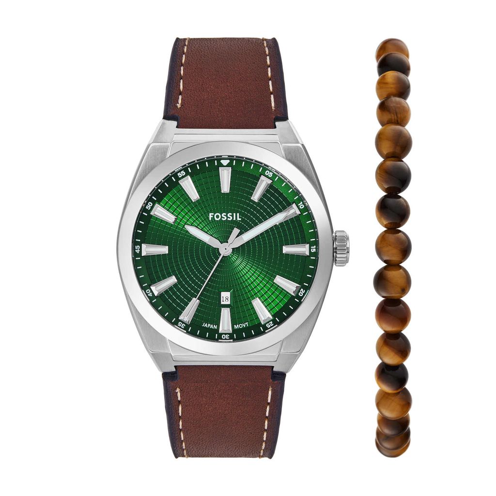 Đồng hồ nam Fossil EVERETT 42MM dây da FS6080SET (Đồng hồ + vòng tay)