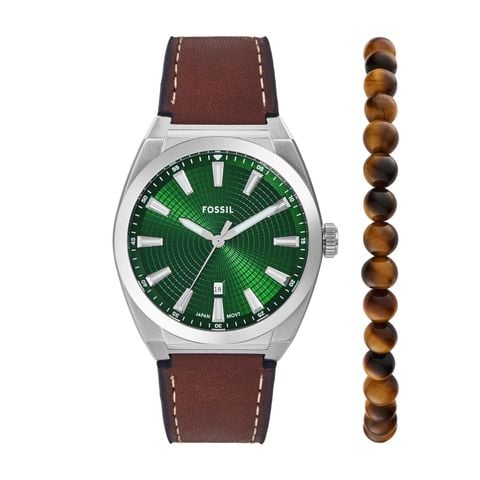 Đồng hồ nam Fossil EVERETT 42MM dây da FS6080SET (Đồng hồ + vòng tay)