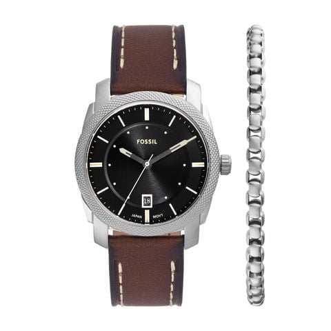Đồng hồ nam Fossil MACHINE 42MM dây da nâu FS6081SET (đồng hồ + vòng tay)