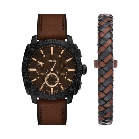 Đồng hồ nam Fossil MACHINE FS6102SET dây da, mặt 44MM - kèm vòng tay da