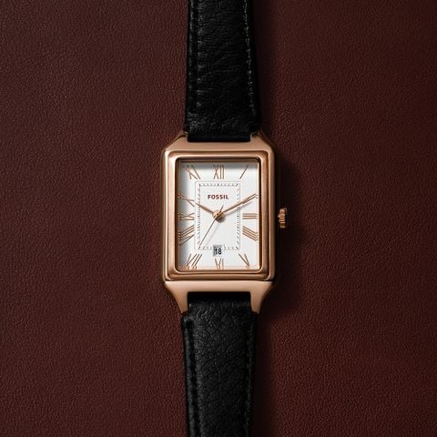 Đồng hồ nữ Fossil Raquel dây da thật màu đen, mặt chữ nhật 23 MM xem ngày giờ, ES5310