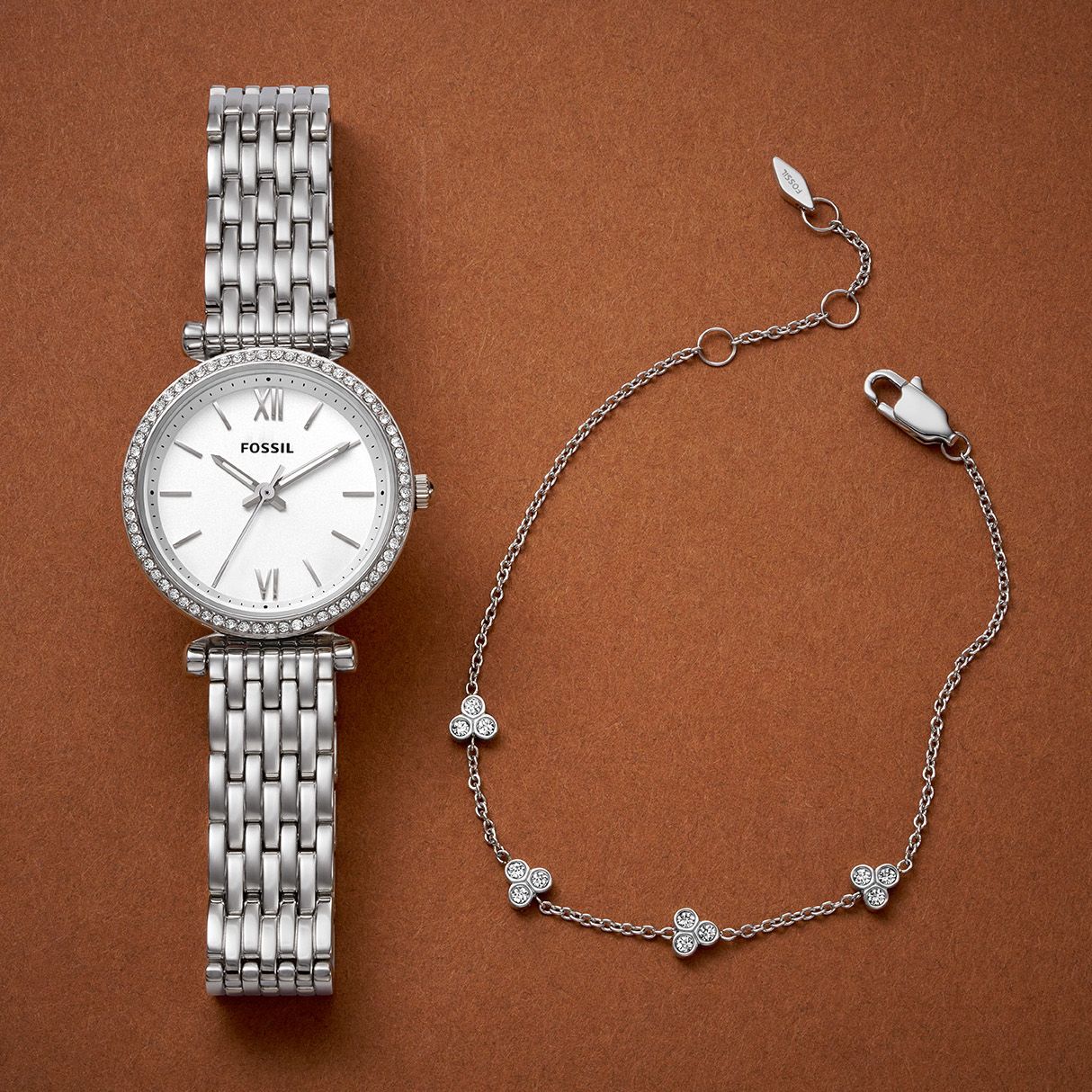  Đồng hồ nữ Fossil CARLIE dây thép không gỉ ES5315SET - màu bạc 