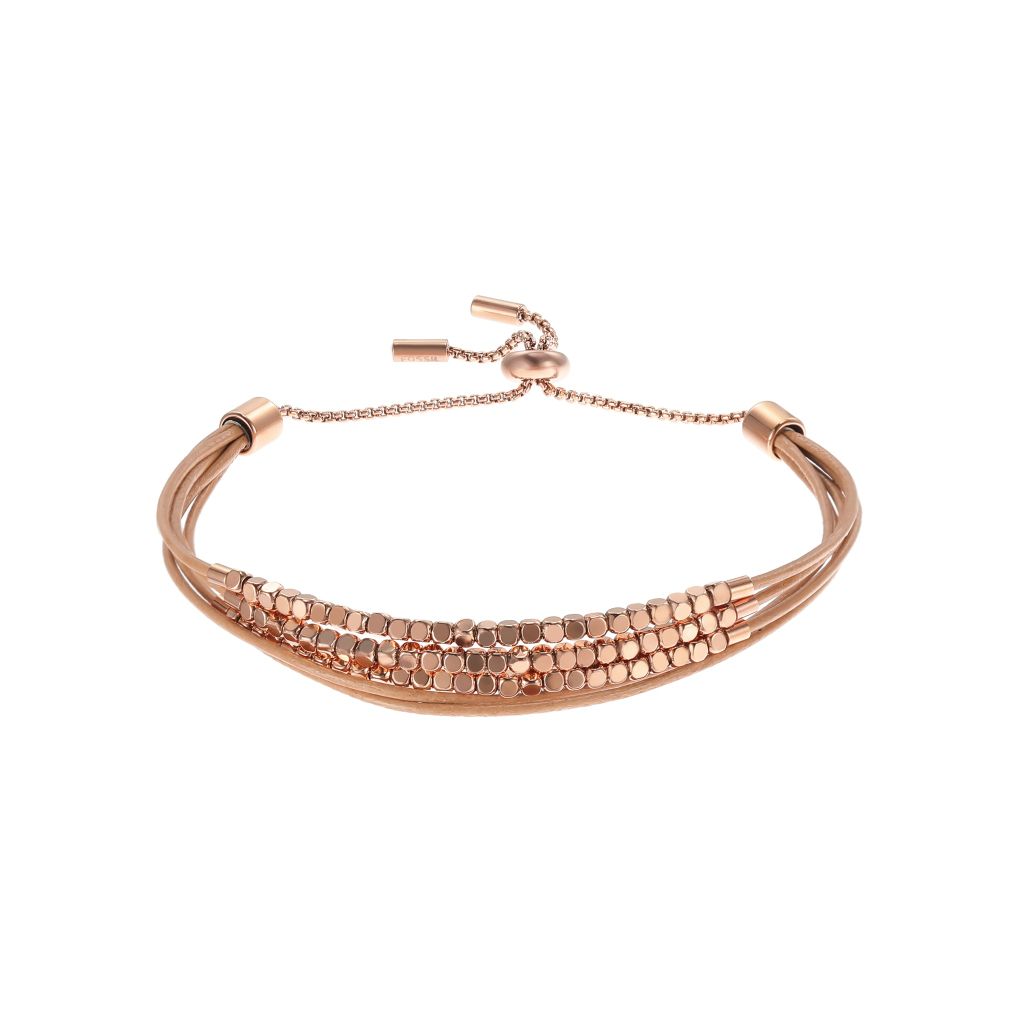 Vòng tay nữ Fossil dây da nâu kết hợp nhiều dây xếp lên nhau - JF04472791