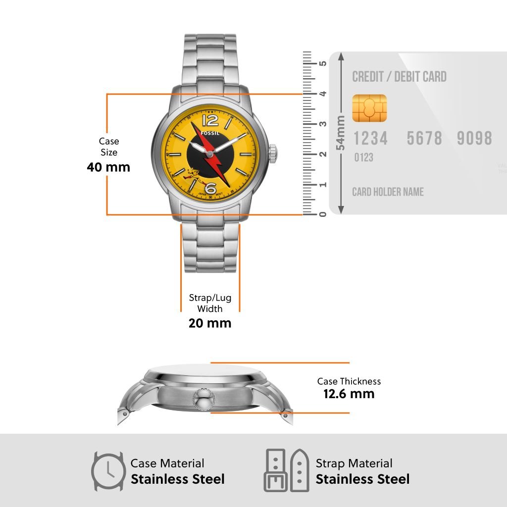 Đồng hồ Fossil The Flash limited 999 chiếc, dây thép không gỉ, mặt số 40 MM Unisex, màu vàng, LE1163